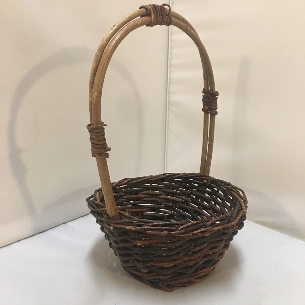 Grapevine Twig Basket Home Decor Small Brown Rustic Woven Handle Cottagecore